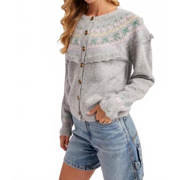 NEW BLUIVY fair isle knit sweater in grey marl - Picture 4 of 4